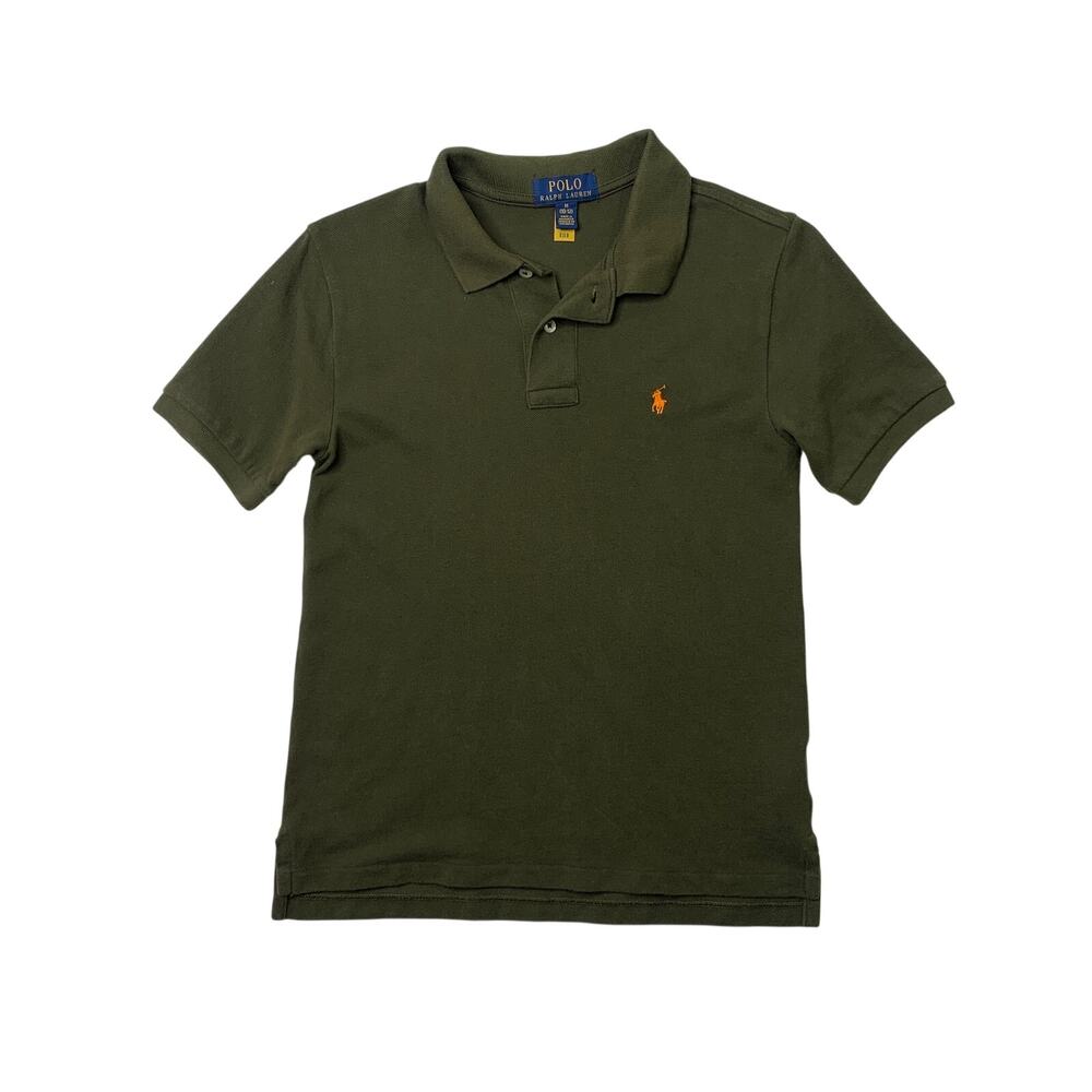 Polo Ralph Lauren Shirt Boys Youth M Medium Moss Two Button Placket Droptail